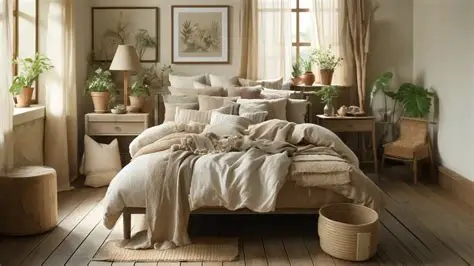 Bedroom with Soft Linen and Earth-Tone Textures